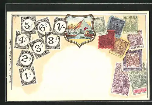 AK Trinidad, Briefmarken und Wappen