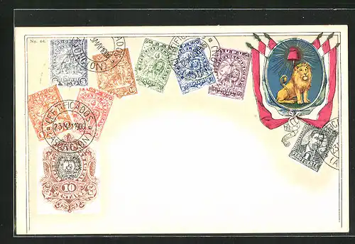 AK Paraguay, Briefmarken und Wappen