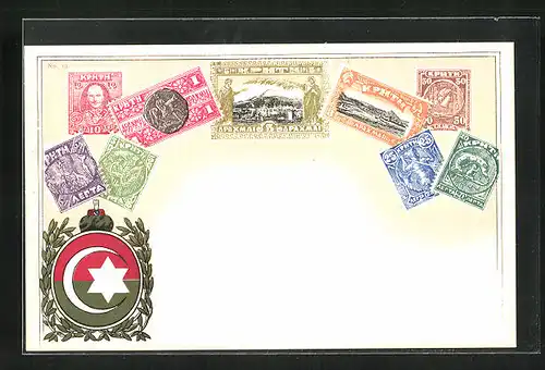 AK Kreta, Briefmarken und Wappen