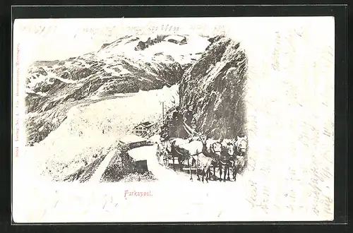 AK Furkapost, Postkutsche in den Bergen