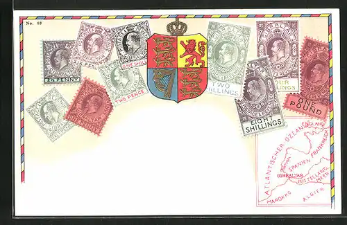 AK Gibraltar, Briefmarken und Wappen