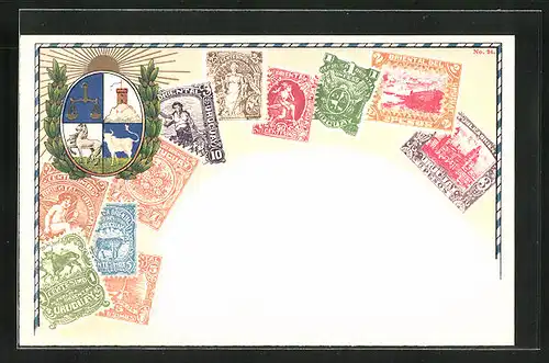 AK Uruguay, Briefmarken und Wappen