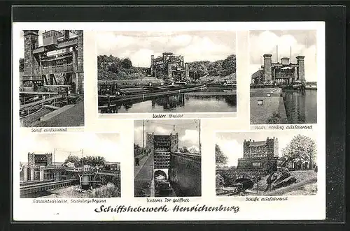 AK Schiffshebewerk Henrichenburg, sechs Ansichten
