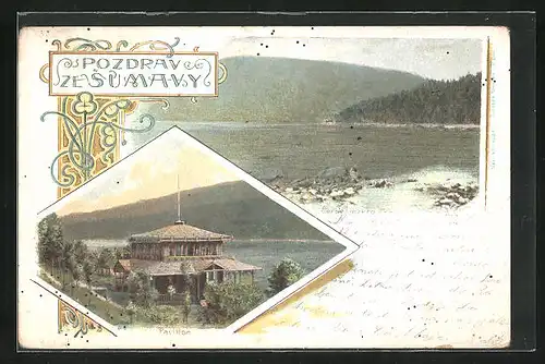 AK Eisenstein im Böhmerwald, Schwarzer See, Pavillon