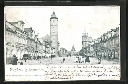 AK Domazlice, Marktplatz mit Geschäften