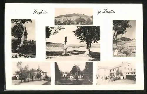 AK Strasice, Sieben Ansichten aus dem Ort