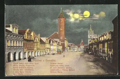 AK Domazlice, Marktplatz im Mondschein