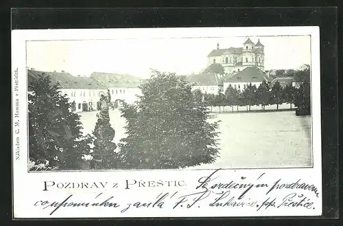AK Prestice, Ortspartie mit Schloss