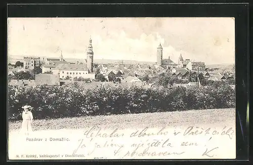 AK Domazlice, Ortsansicht aus der Vogelschau