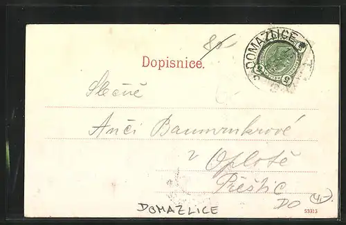 AK Domazlice, Ortsansicht aus der Vogelschau