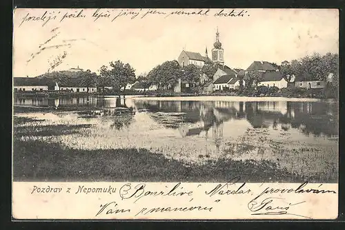 AK Nepomuk, Ortsansicht über den See gesehen