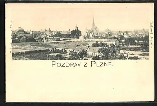 AK Plzen, Ortsansicht aus der Vogelschau