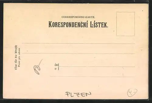 AK Plzen, Ortsansicht aus der Vogelschau