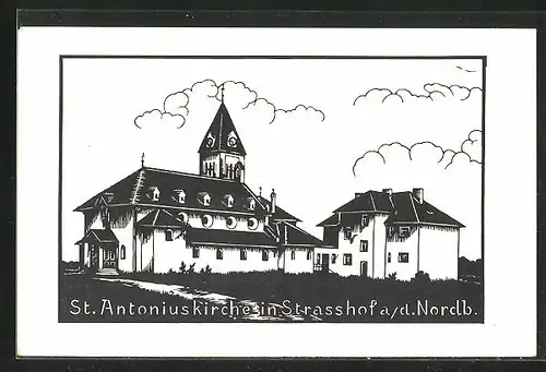Künstler-AK Strasshof an der Nordbahn, St. Antoniuskirche