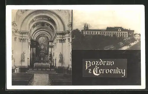 AK Cervenka, Wallfahrtskirche mit Innenansicht