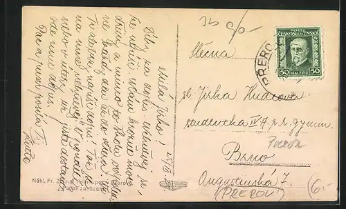 AK Prerov, Ortspartie mit Denkmal