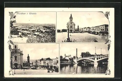 AK Hranice, Ortsansicht und drei Ansichten aus dem Ort