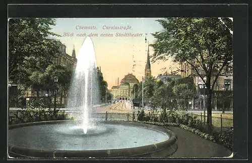 AK Chemnitz, Carolastrasse, Blick nach dem neuen Stadttheater