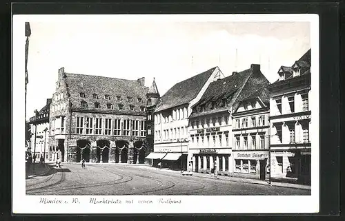 AK Minden i. W., Marktplatz mit neuem Rathaus