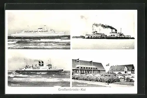 AK Grossenbrode, Kai mit Dampfer Deutschland, Danmark und Restaurant