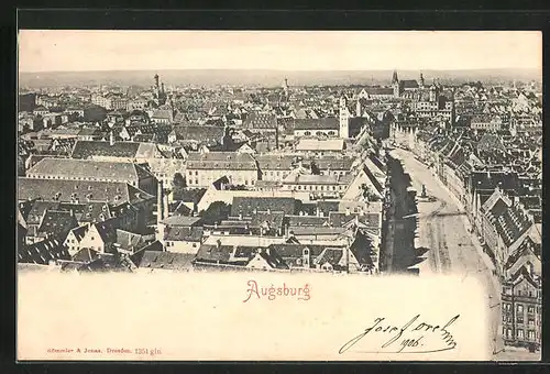 AK Augsburg, Ortsansicht aus der Vogelschau