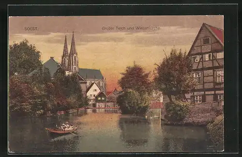AK Soest /Westf., Grosser Teich und Wiesenkirche
