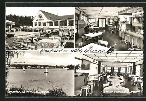 AK Olfen (Westfalen), Haus Seeblick mit See-Terrassen, Gastraum, Grosser Gesellschaftsraum, Ternscher See