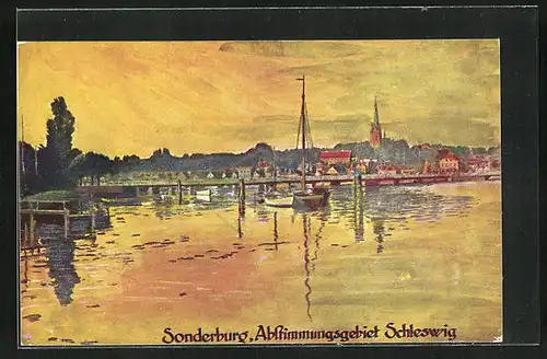 Künstler-AK Sonderburg, Panorama mit Hafen