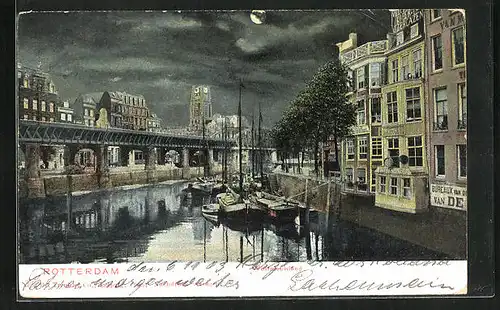 AK Rotterdam, Westnieuwlnad bei Nacht