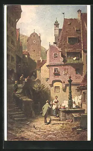Künstler-AK Carl Spitzweg: Der Hochzeiter, junger Mann mit Frauen am Brunnen