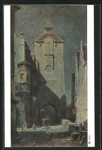 Künstler-AK Carl Spitzweg: Heimkehr, Männerduo zieht Nachts durch die Strassen