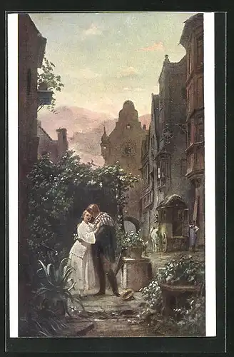 Künstler-AK Carl Spitzweg: Liebespaar nimmt Abschied