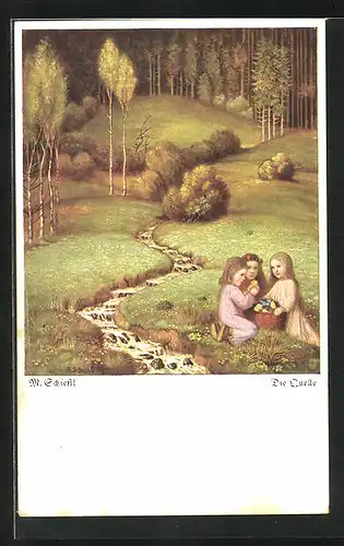 Künstler-AK Matthäus Schiestl: Kinder an einer Quelle