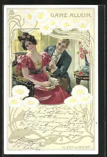 Künstler-AK H. Schubert: galanter Herr wirbt um eine Dame