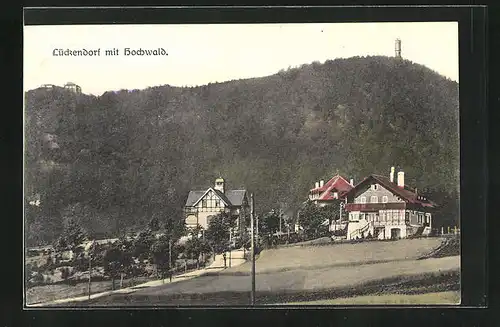 AK Lückendorf mit Hochwald, an den Häusern am Waldrand