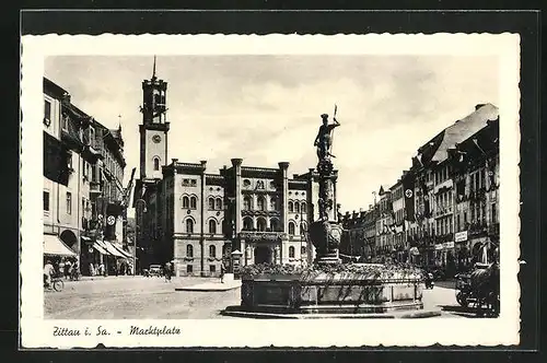 AK Zittau i. Sa., am Brunnen auf dem Marktplatz