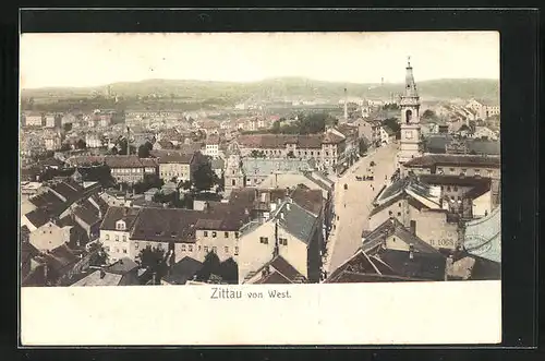 AK Zittau i. Sa., Stadtansicht mit dem Rathaus von Westen aus