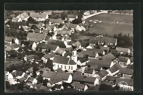 AK Bonn, Fliegeraufnahme eines Vorortes mit der Kirche