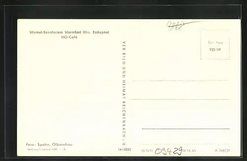 AK Olbernhau, das Wismut-Sanatorium Warmbad, am HO-Cafe