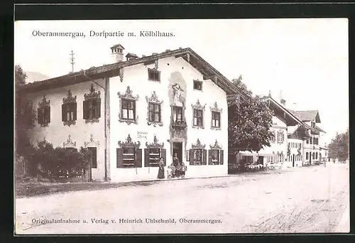 AK Oberammergau, Dorfpartie mit dem Kölblhaus