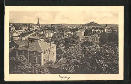 AK Siegburg, Blick über die Dächer der Stadt, Blick zur Abtei