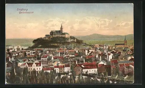 AK Siegburg, Gesamtansicht, Blick zur Abtei auf dem Michaelsberg