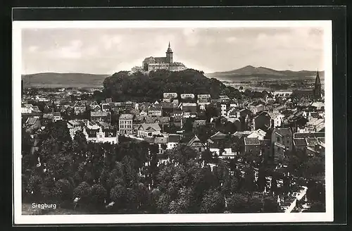 AK Siegburg, Stadttotale mit dem Schloss auf dem Berg