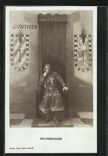 AK König Gunther auf seinem imposanten Thron, Wappen an der Wand, Die Nibelungen, Theodor Loos