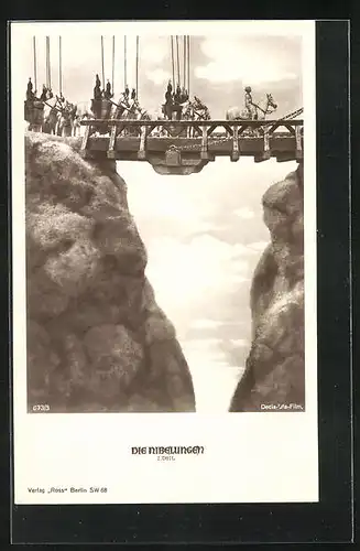 AK Siegfried und die Soldaten reiten über eine Brücke, Die Nibelungen