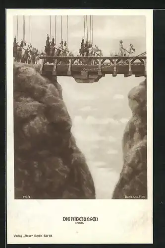AK Siegfried reitet mit Soldaten über die Brücke, Paul Richter in Die Nibelungen