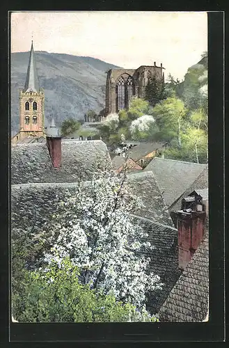 Künstler-AK Photochromie Nr. 2441: Baumblüte mit Kirche, Ruine und Wohnhäusern
