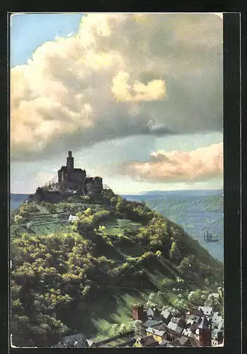 Künstler-AK Photochromie Nr. 2437: Ortsansicht mit dem Schloss auf dem Berg