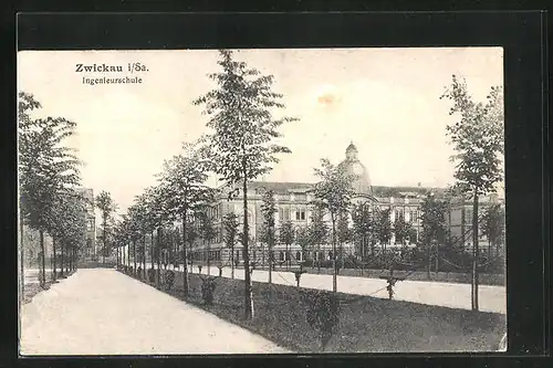 AK Zwickau i. Sa., auf der Strasse vor der Ingenieurschule