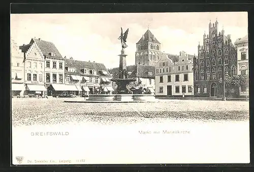 AK Greifswald, die Marienkirche am Markt